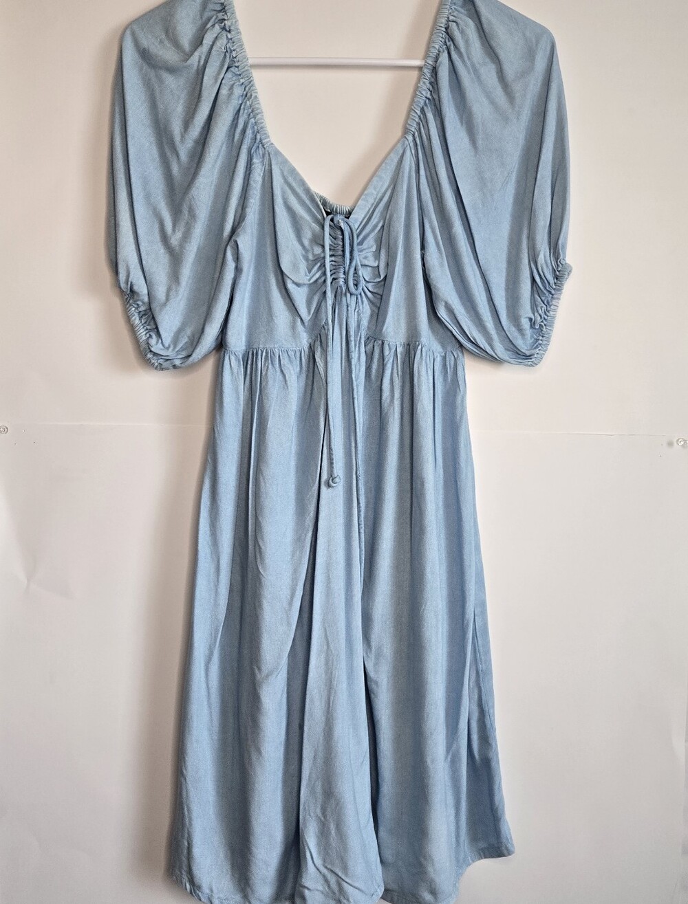 Sim & Sam Blue Milkmaid puff sleeve dress XS Peasant Blue gathered neckline